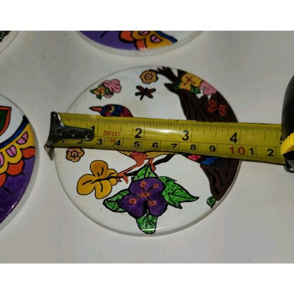 Vtg Birds & Flowers Coasters 4", Set of 4. - Picture 6 of 6
